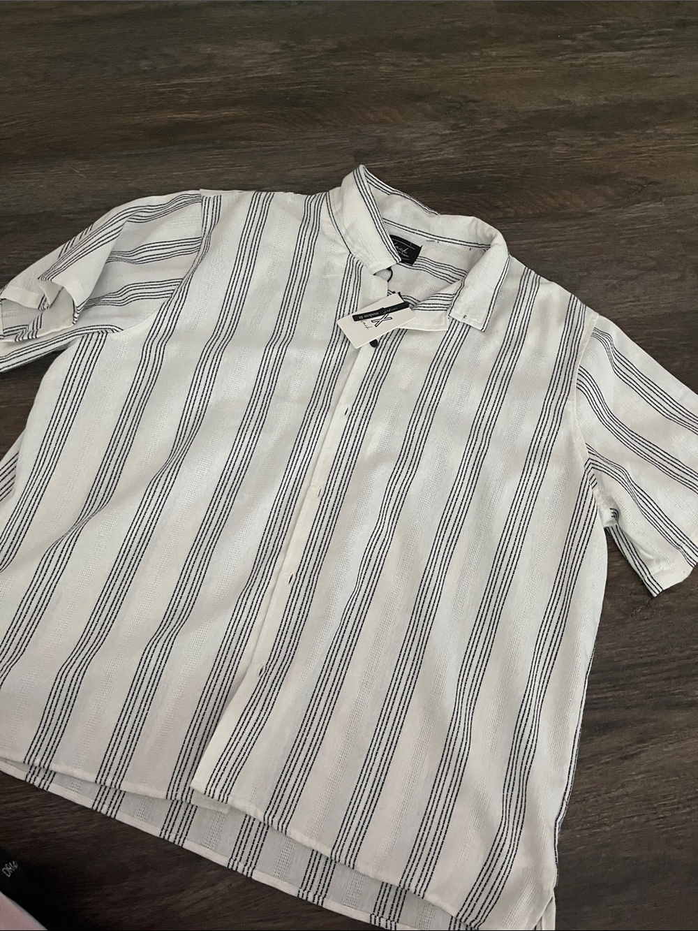 Black White Striped Short-Sleeve Button-Down Shirt
